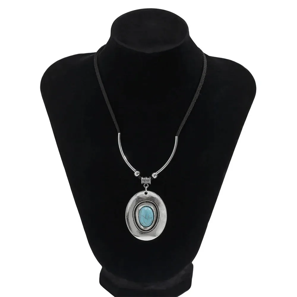 Creative Metal Cowboy Hat Pendant Necklace  Vintage Turquoise Jewelry Set