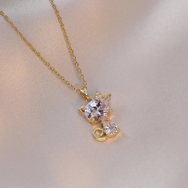 Cute Animal Titanium Steel Inlay Zircon Pendants Pendant Necklace