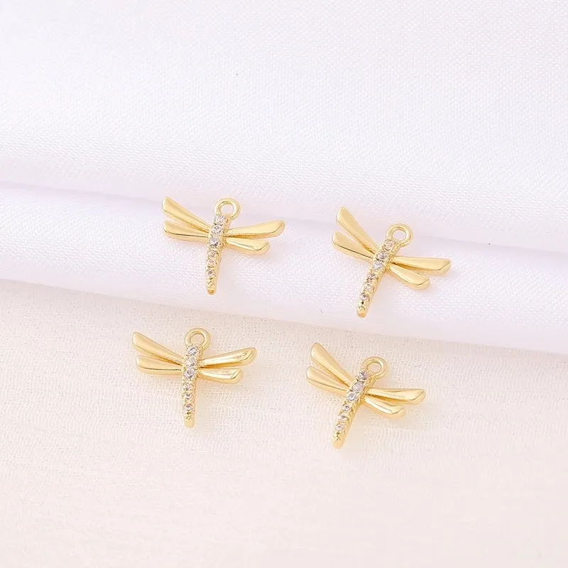 Cute Artistic Dragonfly 18K Gold Plated Zircon Copper Wholesale Jewelry Accessories