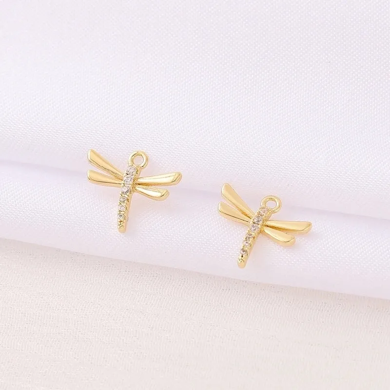 Cute Artistic Dragonfly 18K Gold Plated Zircon Copper Wholesale Jewelry Accessories