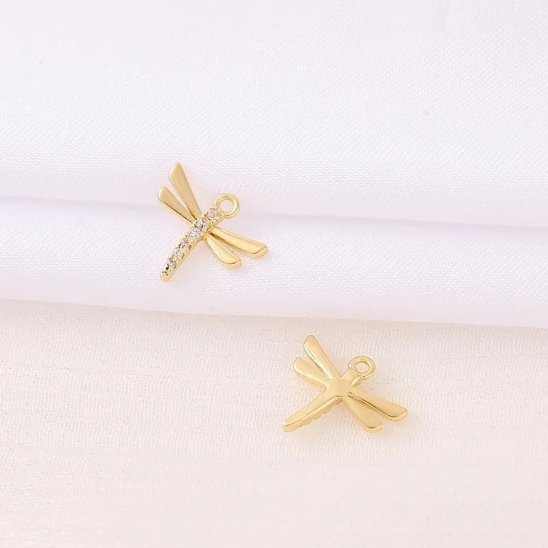 Cute Artistic Dragonfly 18K Gold Plated Zircon Copper Wholesale Jewelry Accessories