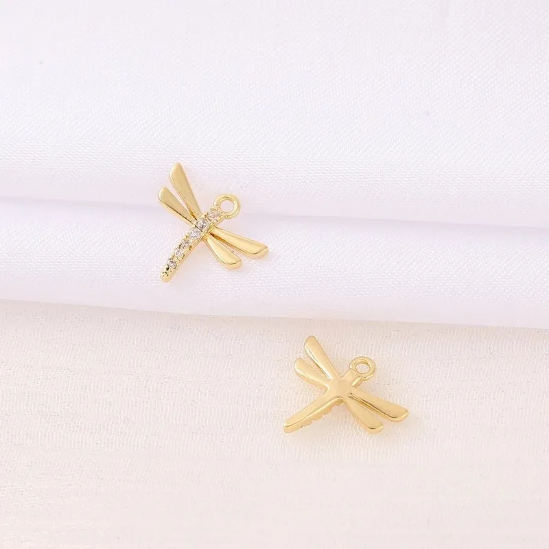 Cute Artistic Dragonfly 18K Gold Plated Zircon Copper Wholesale Jewelry Accessories