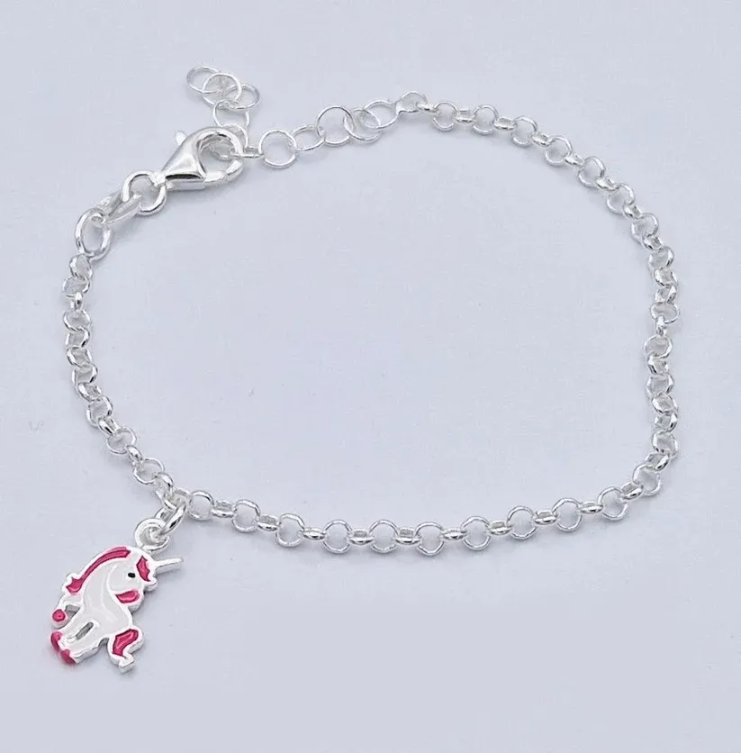 Cute Unicorn Sterling Silver Charm Bracelet