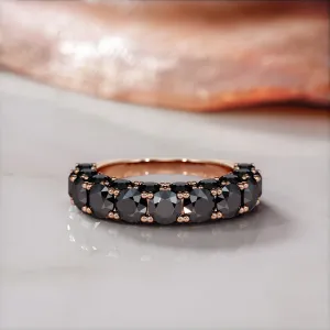 Darkening Twilight 3-Row Wedding Ring with Round Cut Natural Black Diamonds