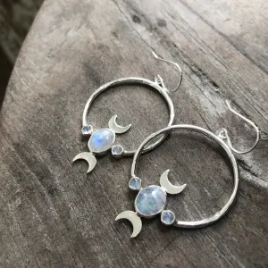 Desert Sterling Silver Rainbow Moonstone Earrings