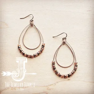 Double Beaded Teardrop Hoop Earrings in Faceted Gold