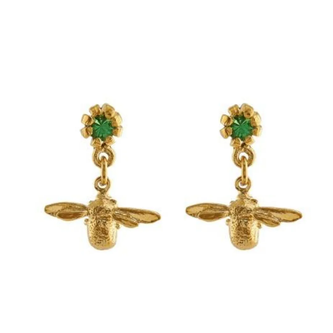 Earth Day Bee Earrings with Tsavorite Garnet
