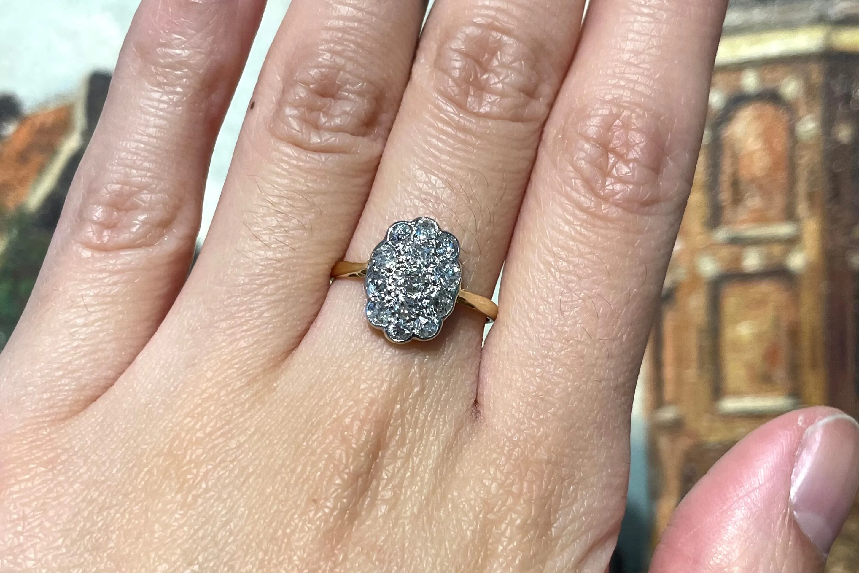 Edwardian old cut diamond cluster ring