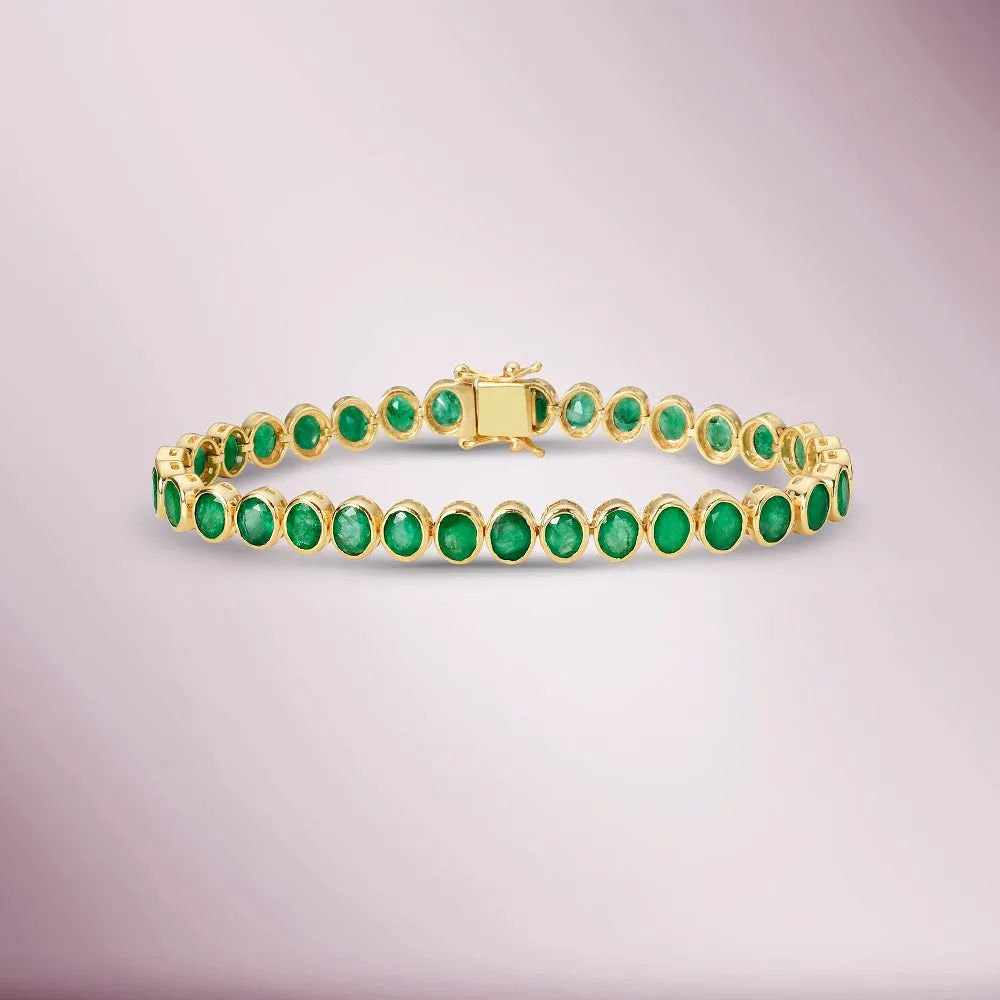 Fancy Oval Shape Emerald Bracelet (9.89 ct.) in 14K Gold