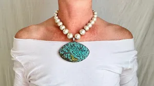 Fantastic Old Turquoise Pendant Necklace. Sterling Silver. 2234
