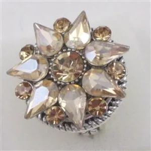 Fashion Beige Multi-stone Crystal Flower Fun Right Hand Ring Size 8