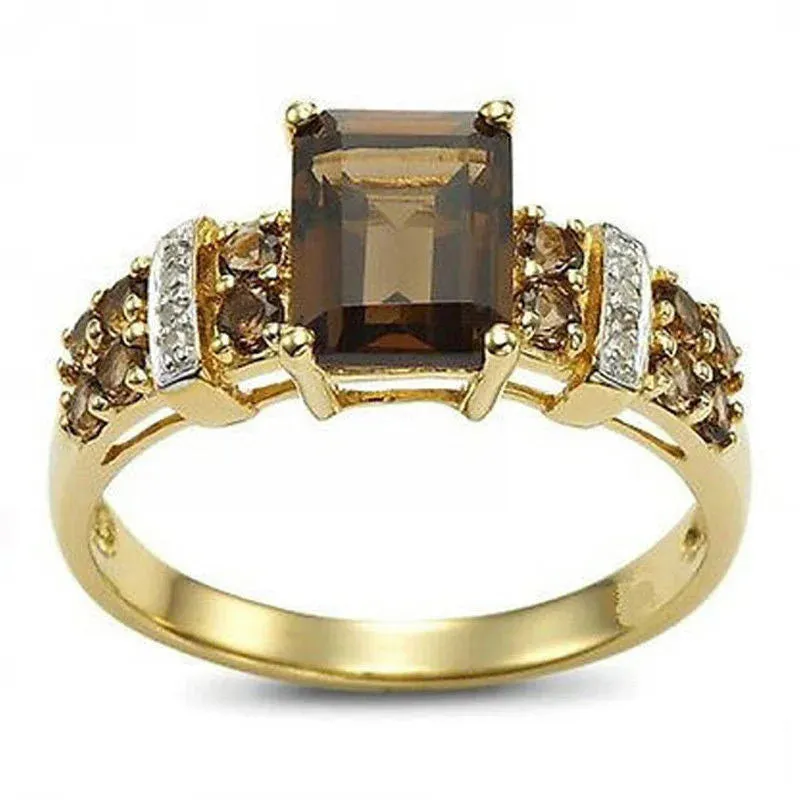 Fashion Yellow Gold Plated Square Green Red Black Zircon Crystal Rings Exquisite Metal Bridal Wedding Rings for Women Jewelry