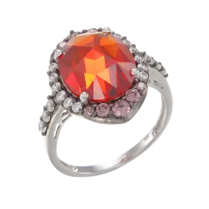 Glowing Firey Orange, Rhodolite and White AAA CZ Ring