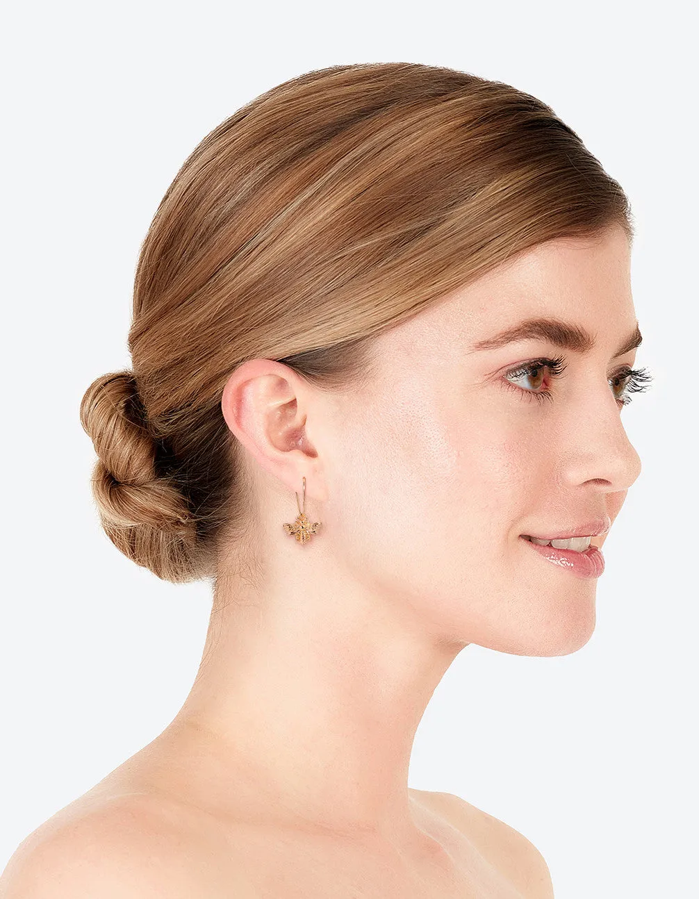Gold Bee Pendant Huggie Hoop Earrings
