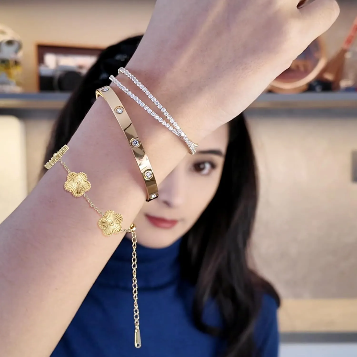 Gold Bracelets for Women Stainless Steel Bracelet 18K Love Bangle for women Cubic Zirconia Cuff Gold Bangle Set Fashion Jewelry Gifts