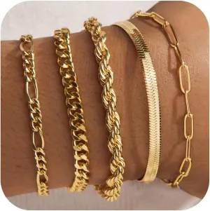 Gold Bracelets for Women Trendy, Gold Bracelets Set for Women Non Tarnish, Dainty Waterproof Stackable Mothers Day Jewelry Gifts for Mom Fashion