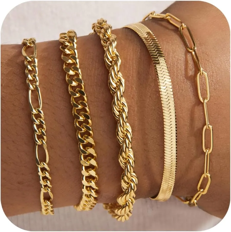 Gold Bracelets for Women Trendy, Gold Bracelets Set for Women Non Tarnish, Dainty Waterproof Stackable Mothers Day Jewelry Gifts for Mom Fashion