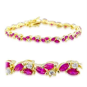 Gold Brass Bracelet with Synthetic Garnet in Ruby for Women Style 32001