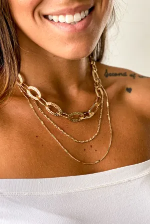 Gold Layered Hammered Link Chain Necklace
