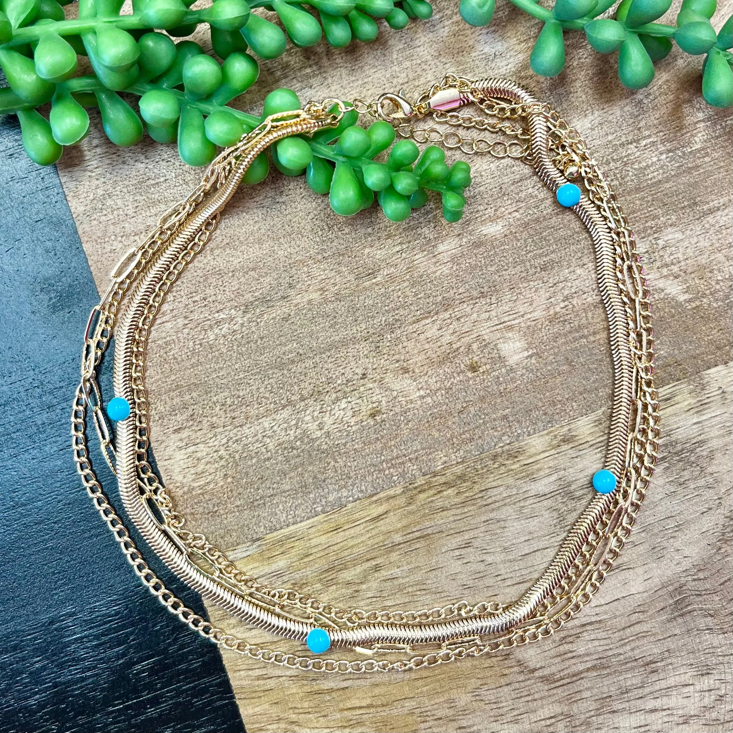 Gold Snake & Chain 4 Strand Necklace