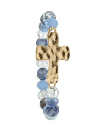 Hammered Cross Natural Stone Bracelets Stretch Variety