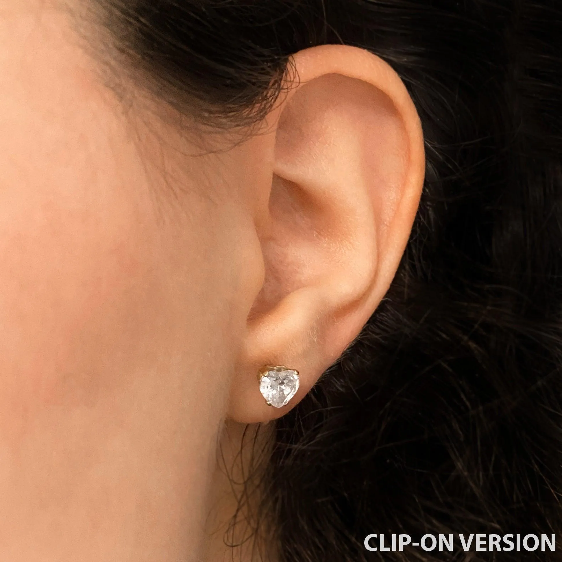 HEART RHINESTONE STUD CLIP-ON EARRINGS IN GOLD