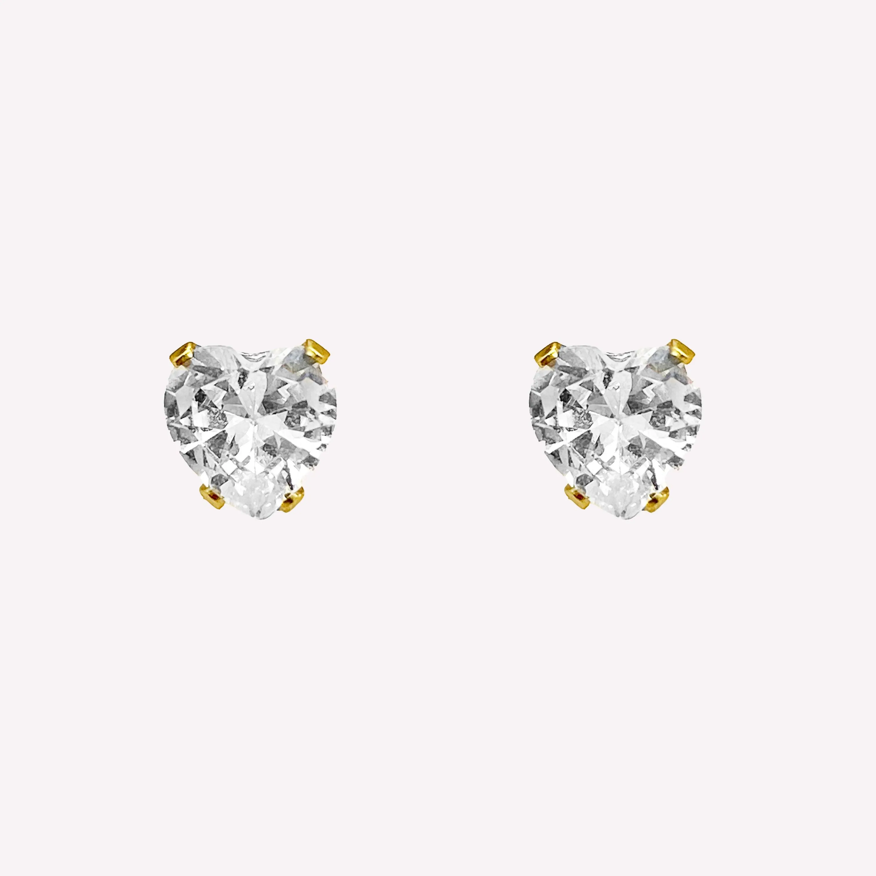HEART RHINESTONE STUD CLIP-ON EARRINGS IN GOLD