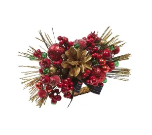 Holly and Sprig Napkin Ring in Red, Green & Gold, Set of 4