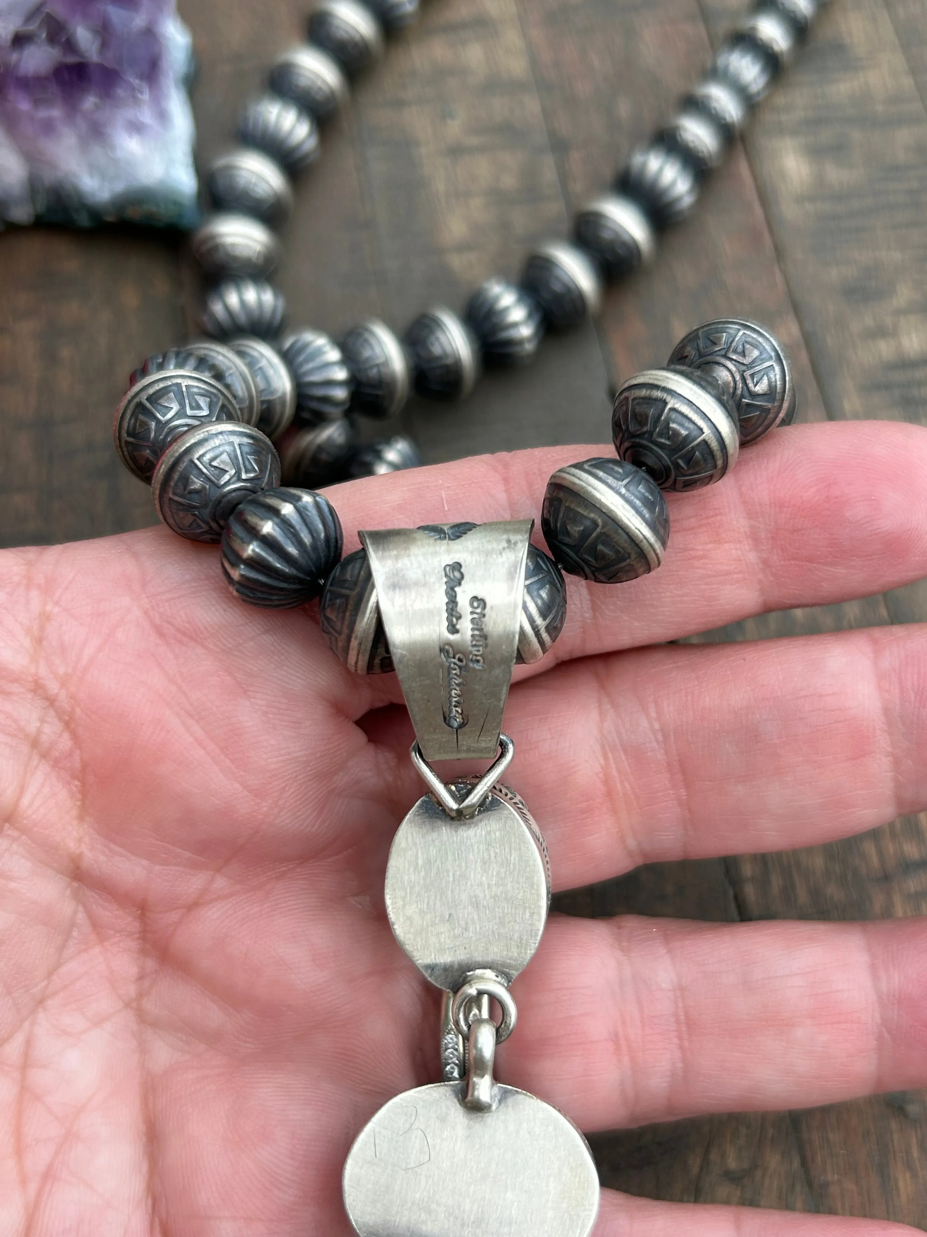 Kingman and Stamped Pearl Necklace