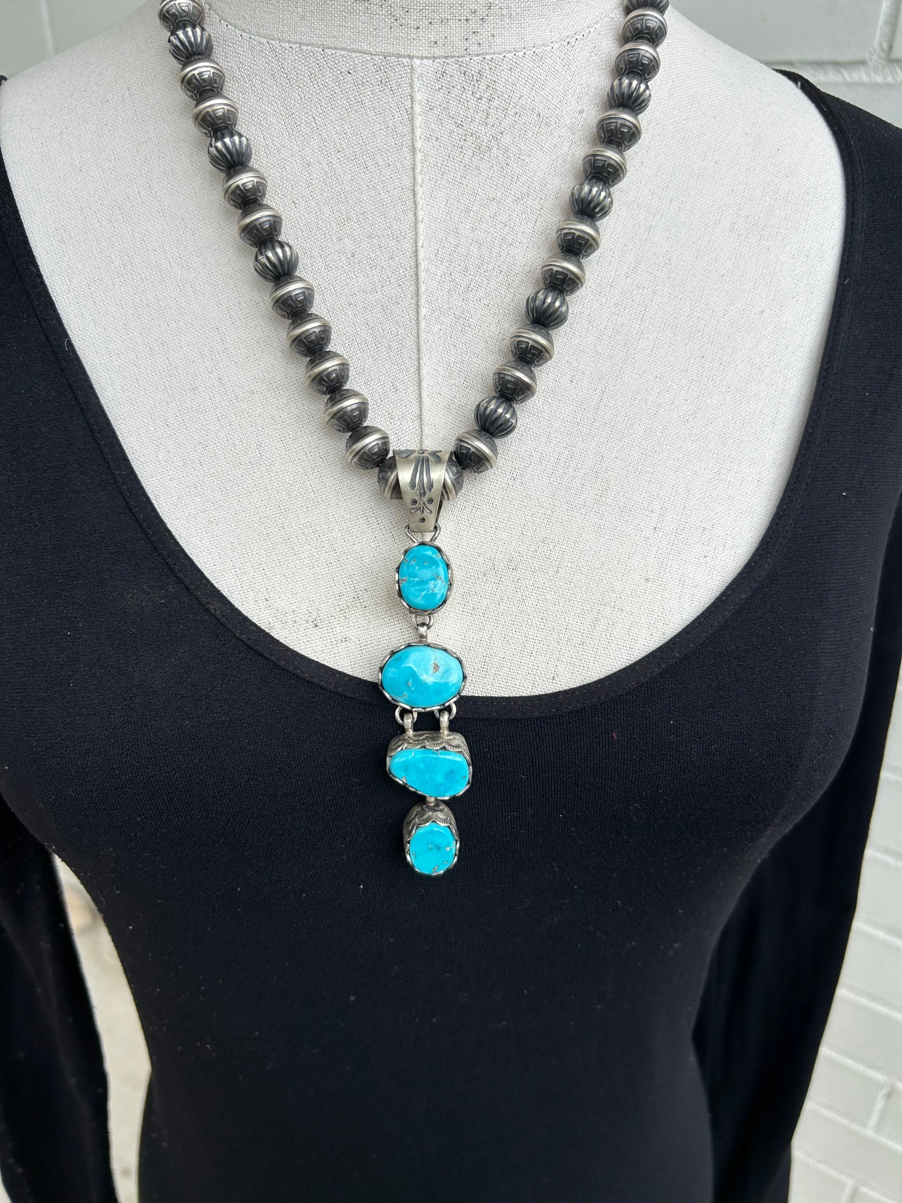 Kingman and Stamped Pearl Necklace