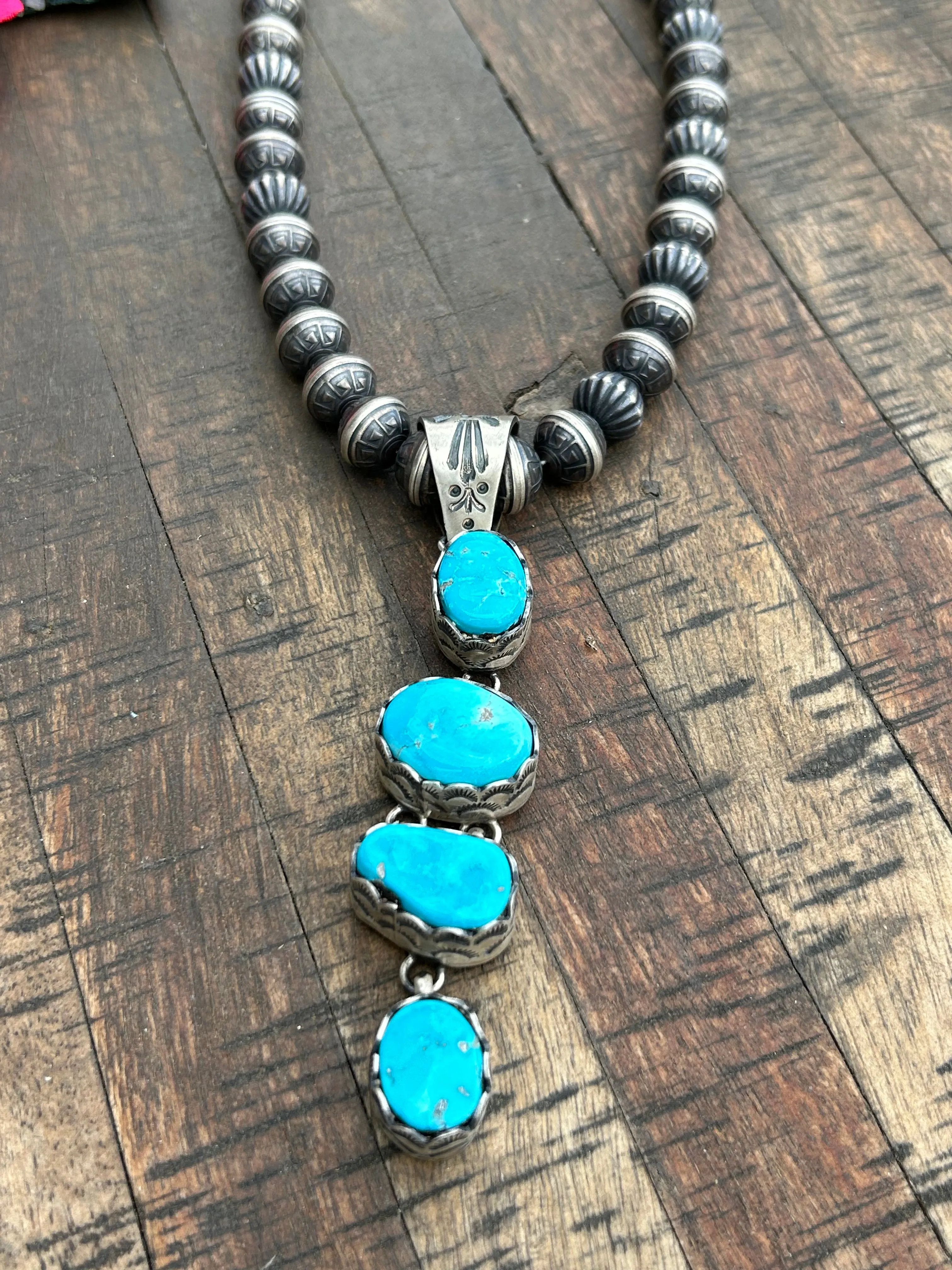 Kingman and Stamped Pearl Necklace