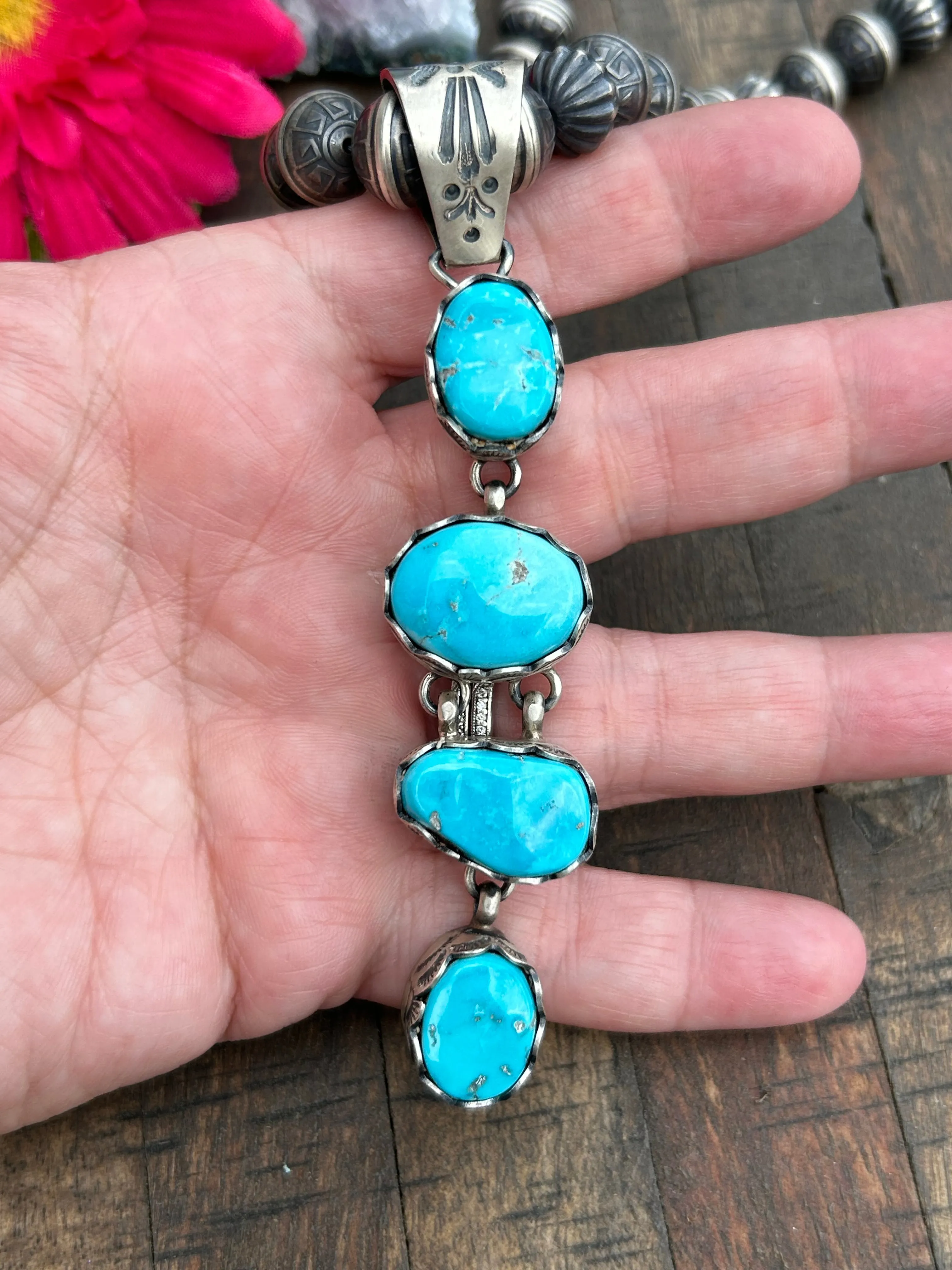 Kingman and Stamped Pearl Necklace