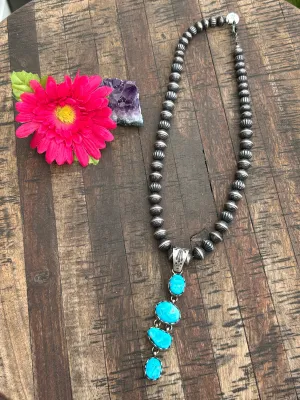 Kingman and Stamped Pearl Necklace