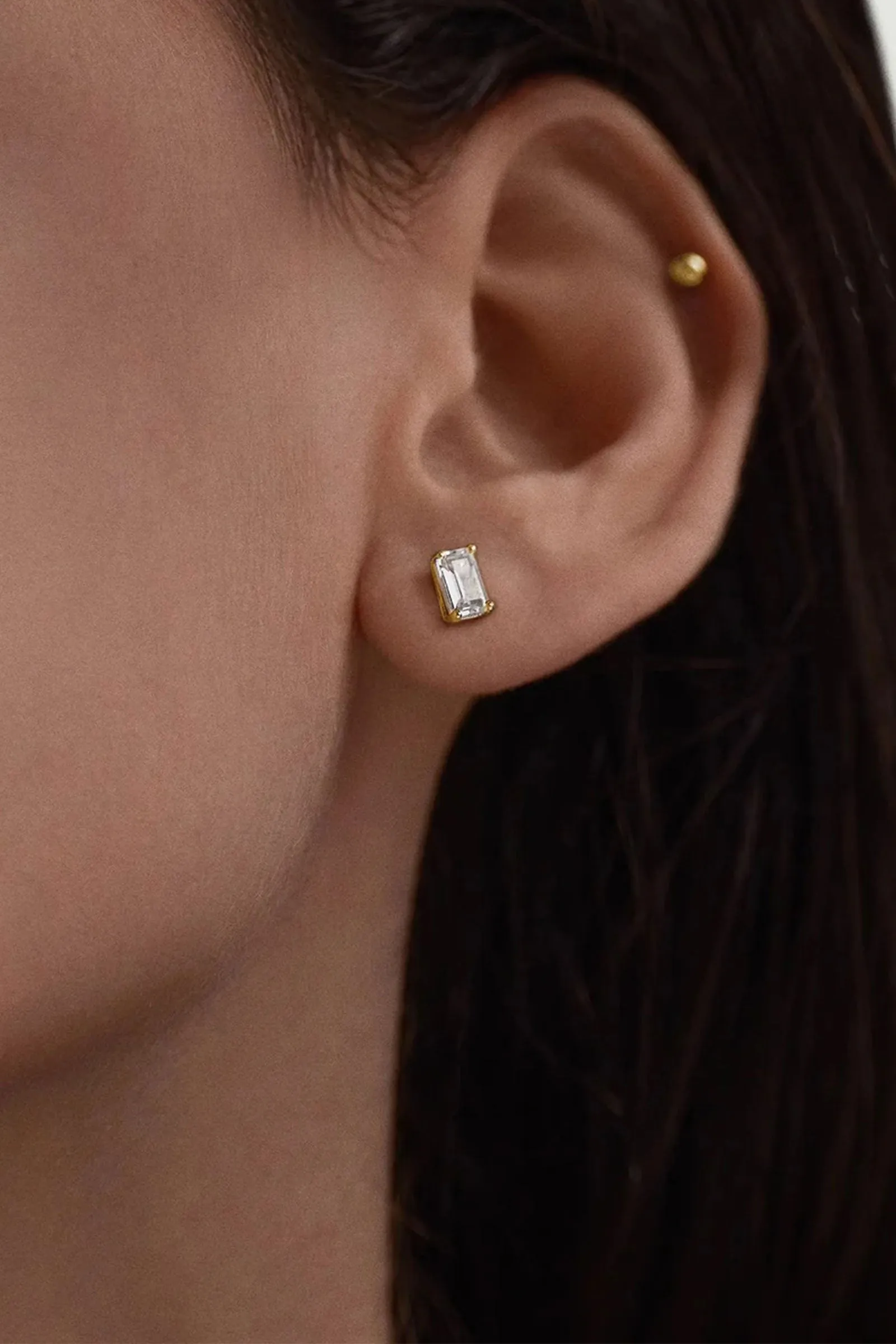 Lab Grown Sapphire Emerald Cut Studs