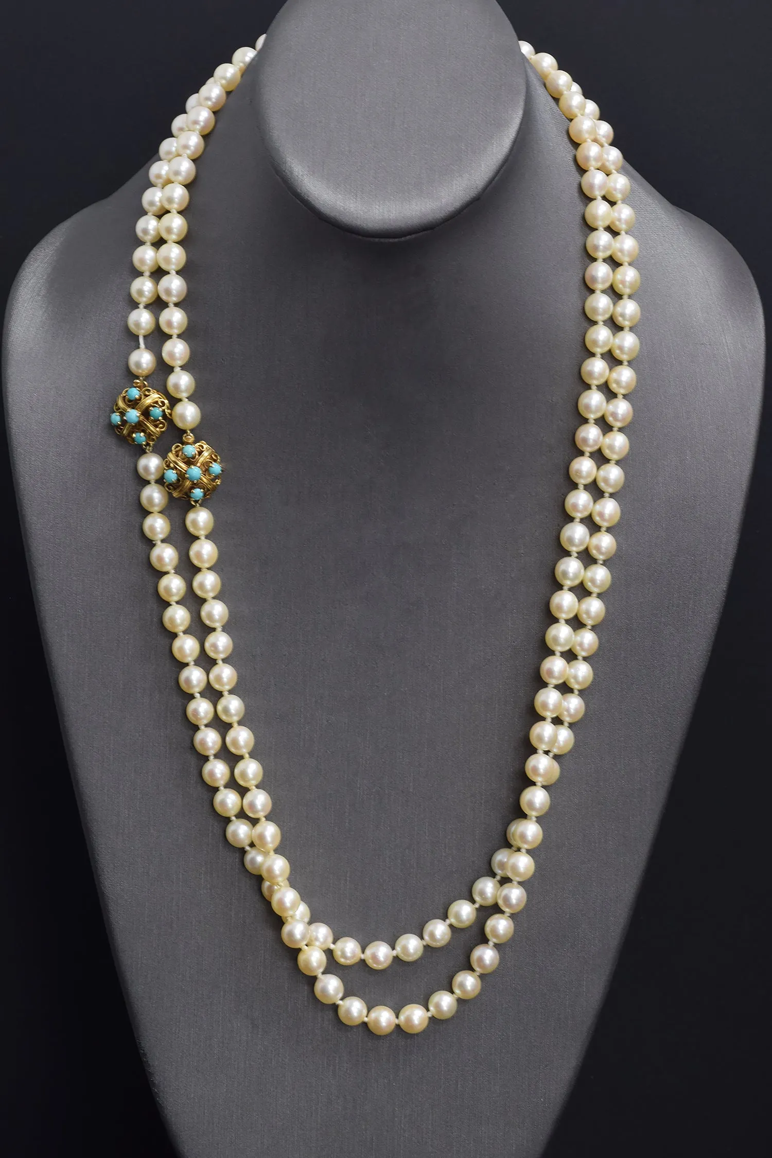 Lot of 2 Estate T.Y.L. 14K Gold Sea Pearl & Turquoise Beaded Strand Necklaces