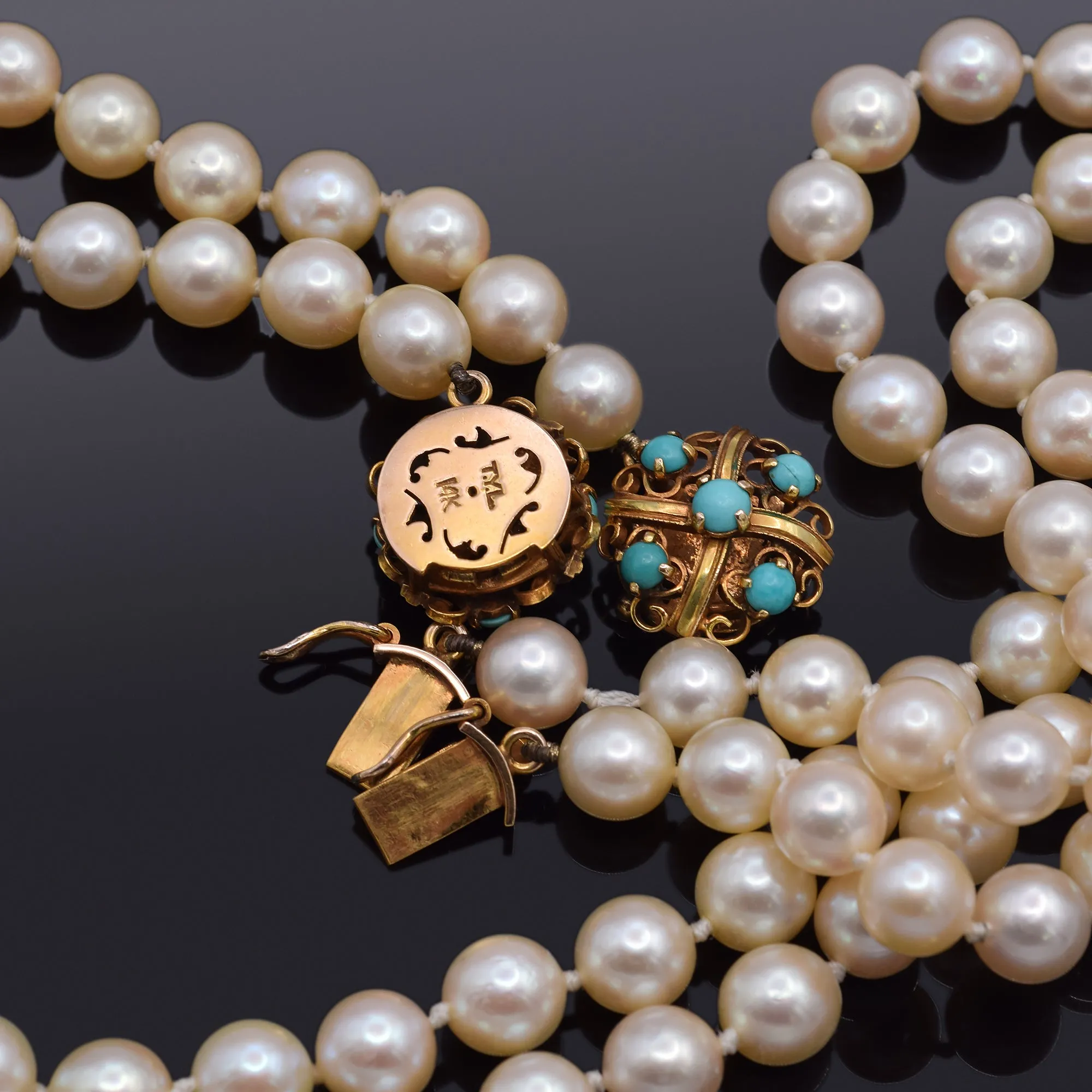 Lot of 2 Estate T.Y.L. 14K Gold Sea Pearl & Turquoise Beaded Strand Necklaces