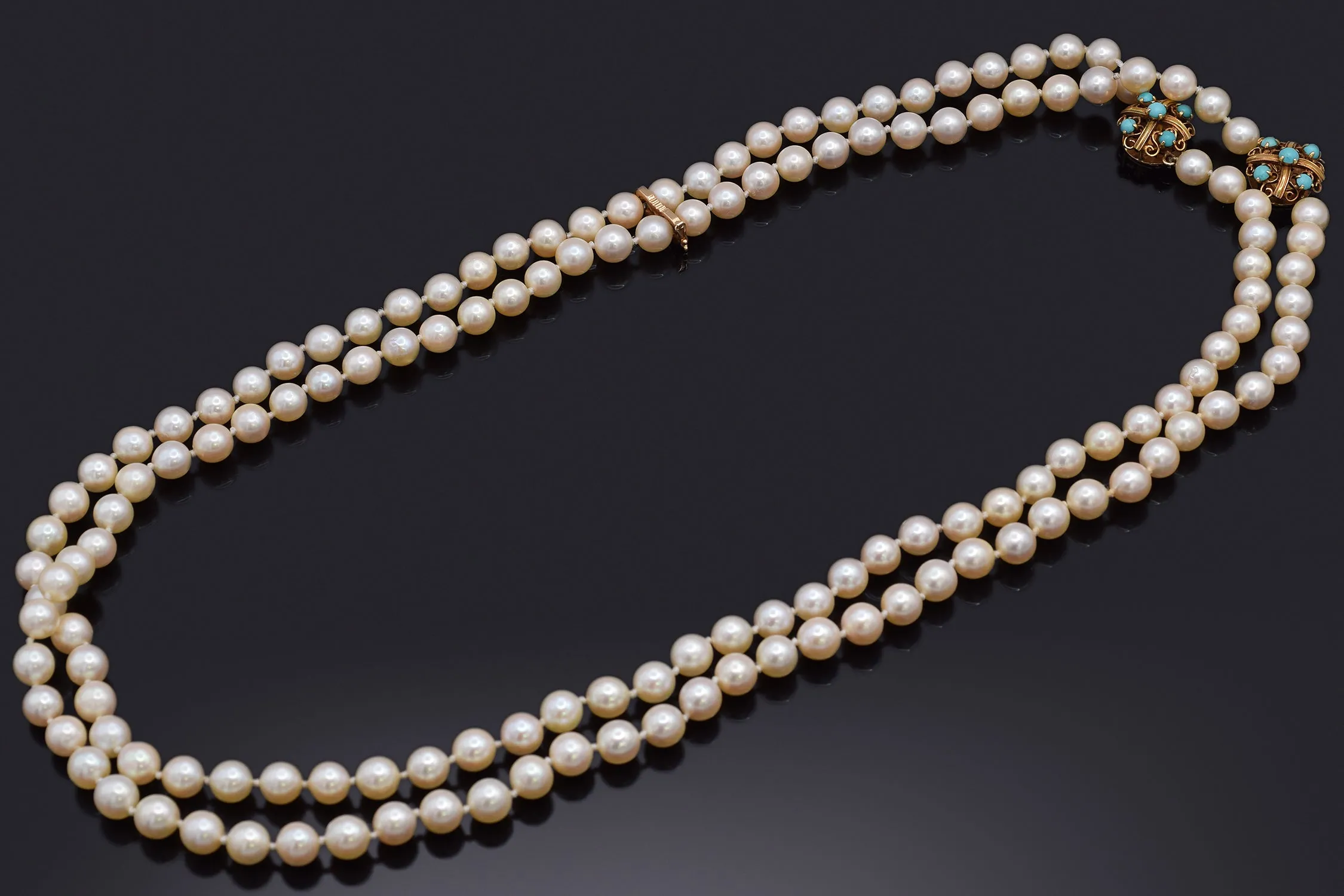 Lot of 2 Estate T.Y.L. 14K Gold Sea Pearl & Turquoise Beaded Strand Necklaces
