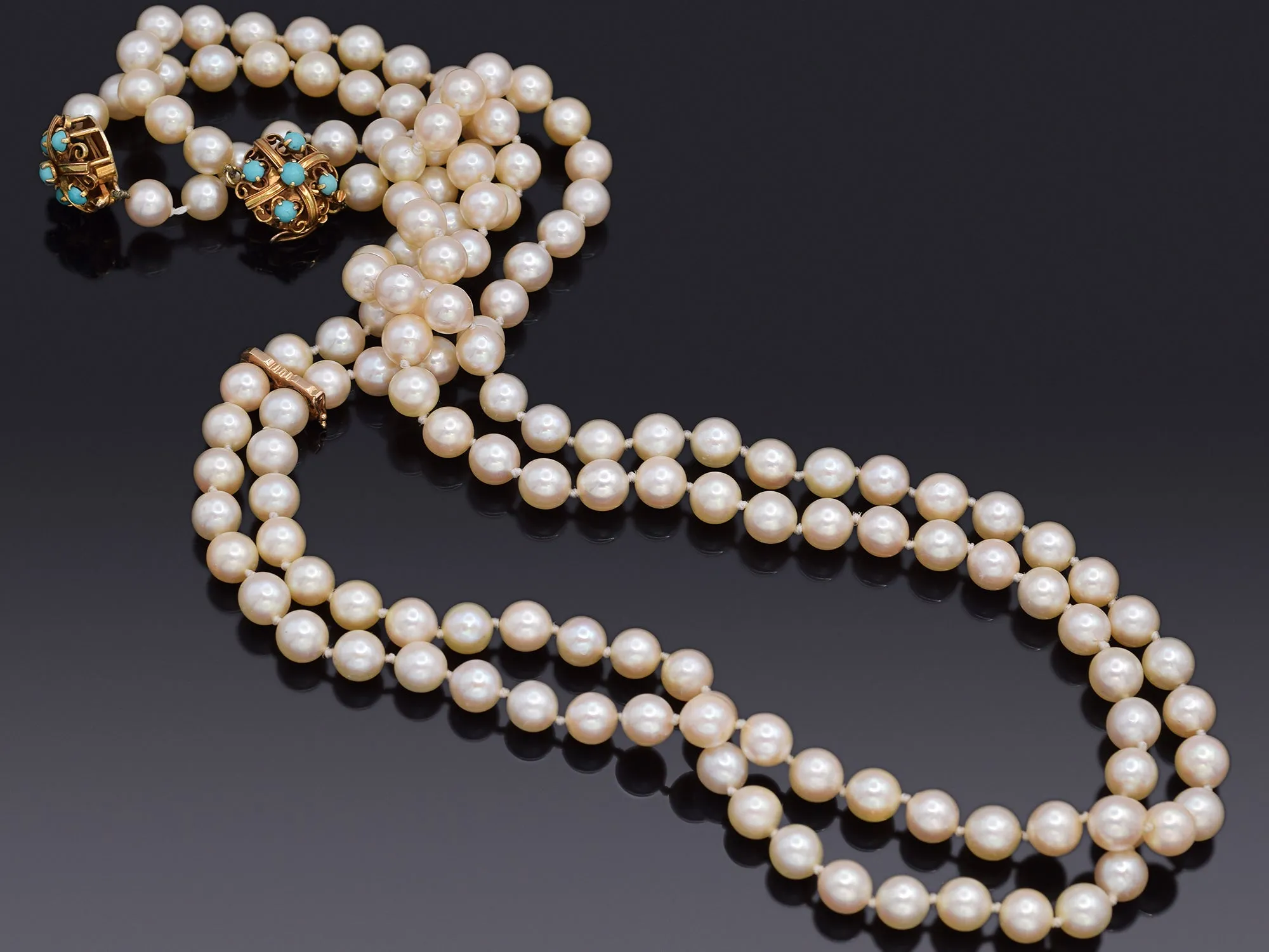 Lot of 2 Estate T.Y.L. 14K Gold Sea Pearl & Turquoise Beaded Strand Necklaces