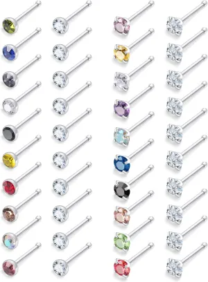 Lsnevsie 18G 20G 22G Surgical Steel Nose Rings Studs for Women Men Nose Piercing Jewelry Top Diamond CZ 1.5mm 2mm 2.5mm 3mm 40PCS