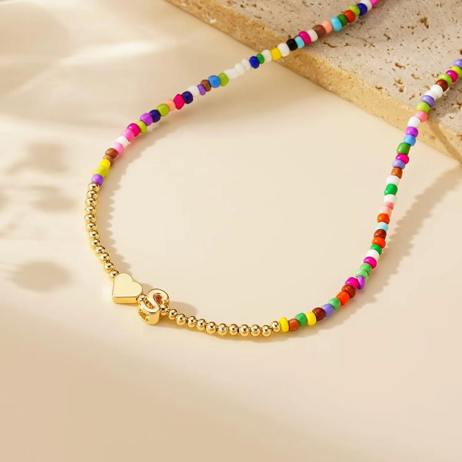 M MOOHAM Cute 3D Initial Necklaces for Girls Women Gifts - Colorful Beaded Tiny Heart Initial Necklace Choker Letter Necklace Jewelry for Teen Girls Trendy Birthday Graduation Dance Recital Gifts