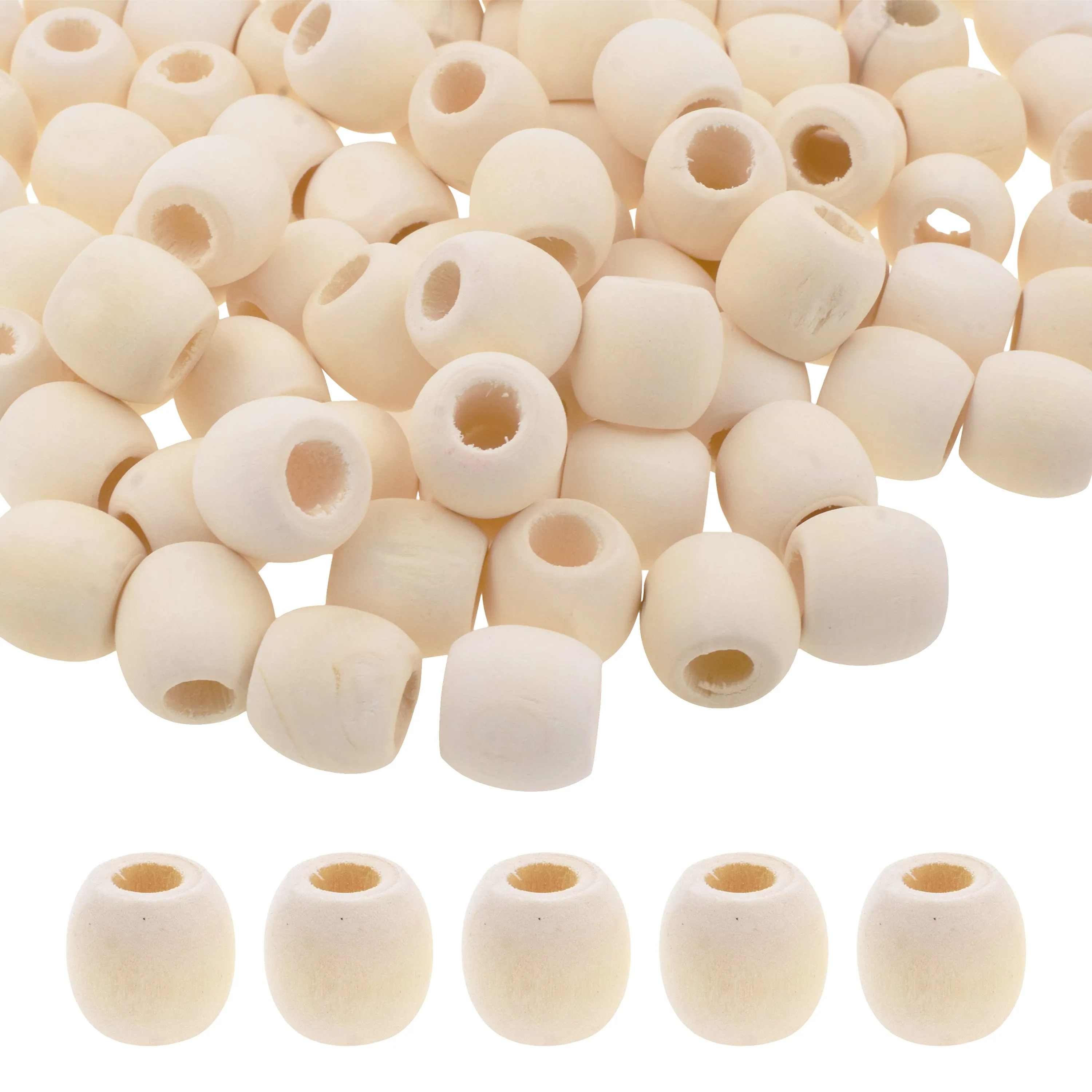 Mandala Crafts Natural Wooden Beads for Crafts Loose Large Hole Wood Beads for Macrame Beads Jewelry Making - Barrel Wood Beads for Hair Beads Braid Dreadlock 17mm 200 PCs