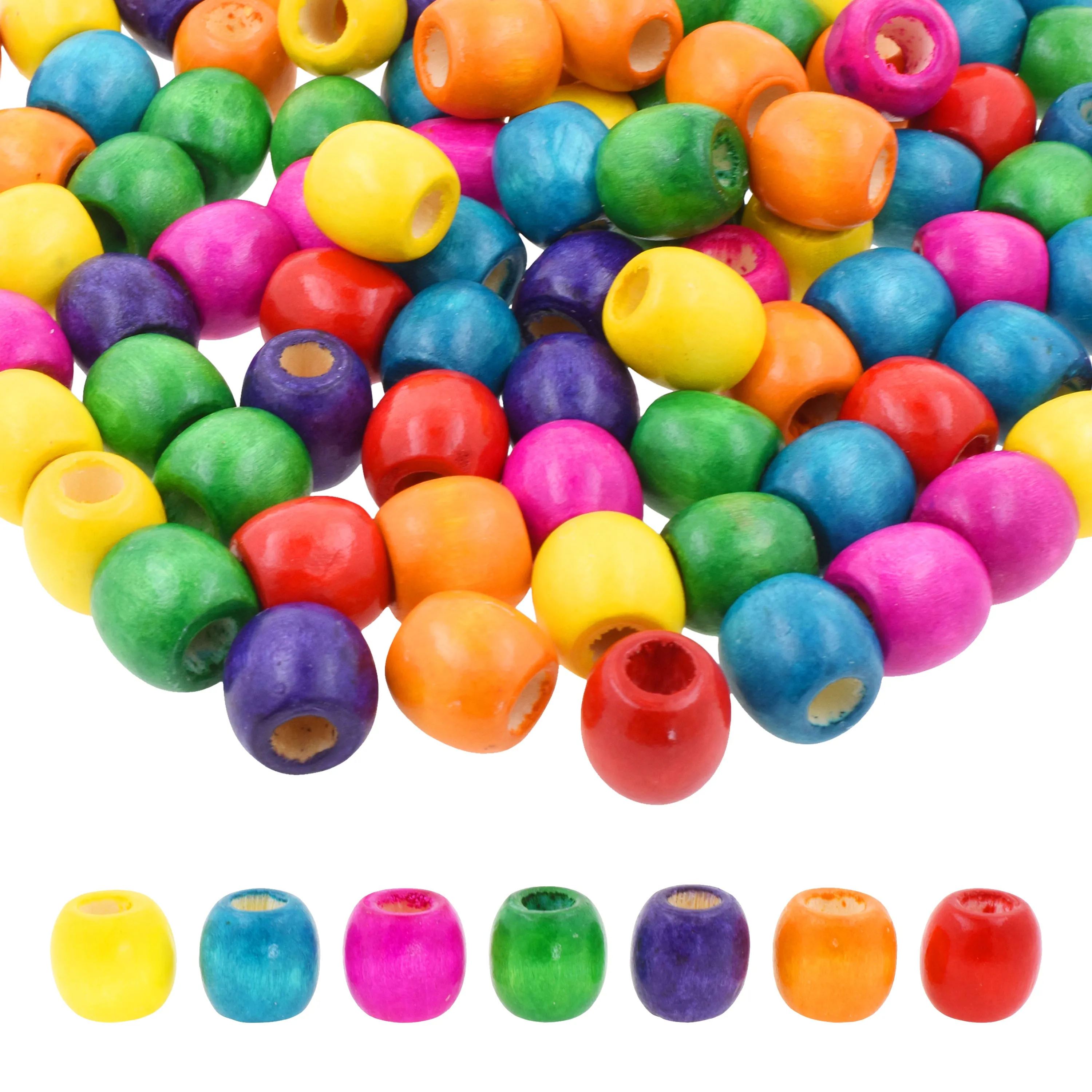 Mandala Crafts Natural Wooden Beads for Crafts Loose Large Hole Wood Beads for Macrame Beads Jewelry Making - Barrel Wood Beads for Hair Beads Braid Dreadlock 17mm 200 PCs