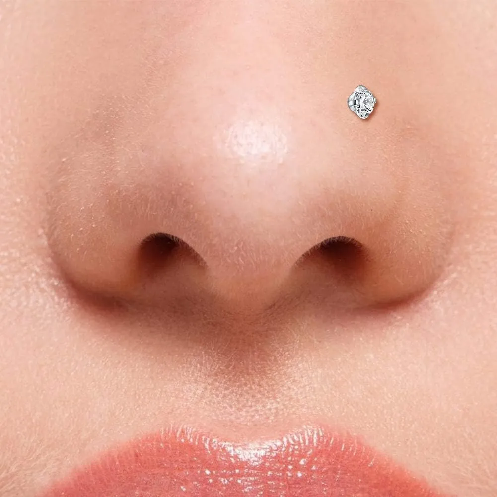 Mayhoop 20G Stainless Steel Nose Rings Nose Studs L Shape Nose Rings Studs Nose Screw Bone Diamond Corkscrew Nose Ring Nostril Nose Piercing Jewelry