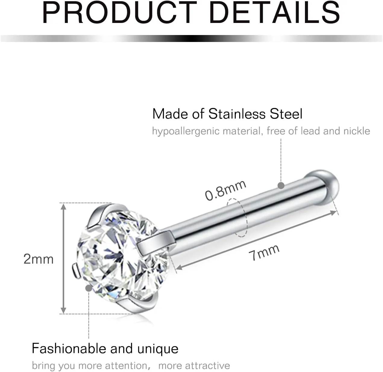 Mayhoop 20G Stainless Steel Nose Rings Nose Studs L Shape Nose Rings Studs Nose Screw Bone Diamond Corkscrew Nose Ring Nostril Nose Piercing Jewelry