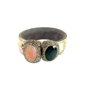 Medium Splendor Gemstone Leather Cuff Bracelet