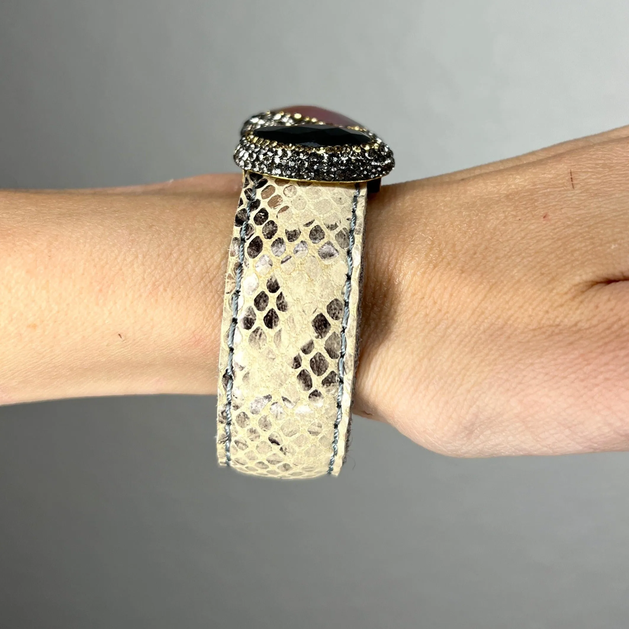 Medium Splendor Gemstone Leather Cuff Bracelet