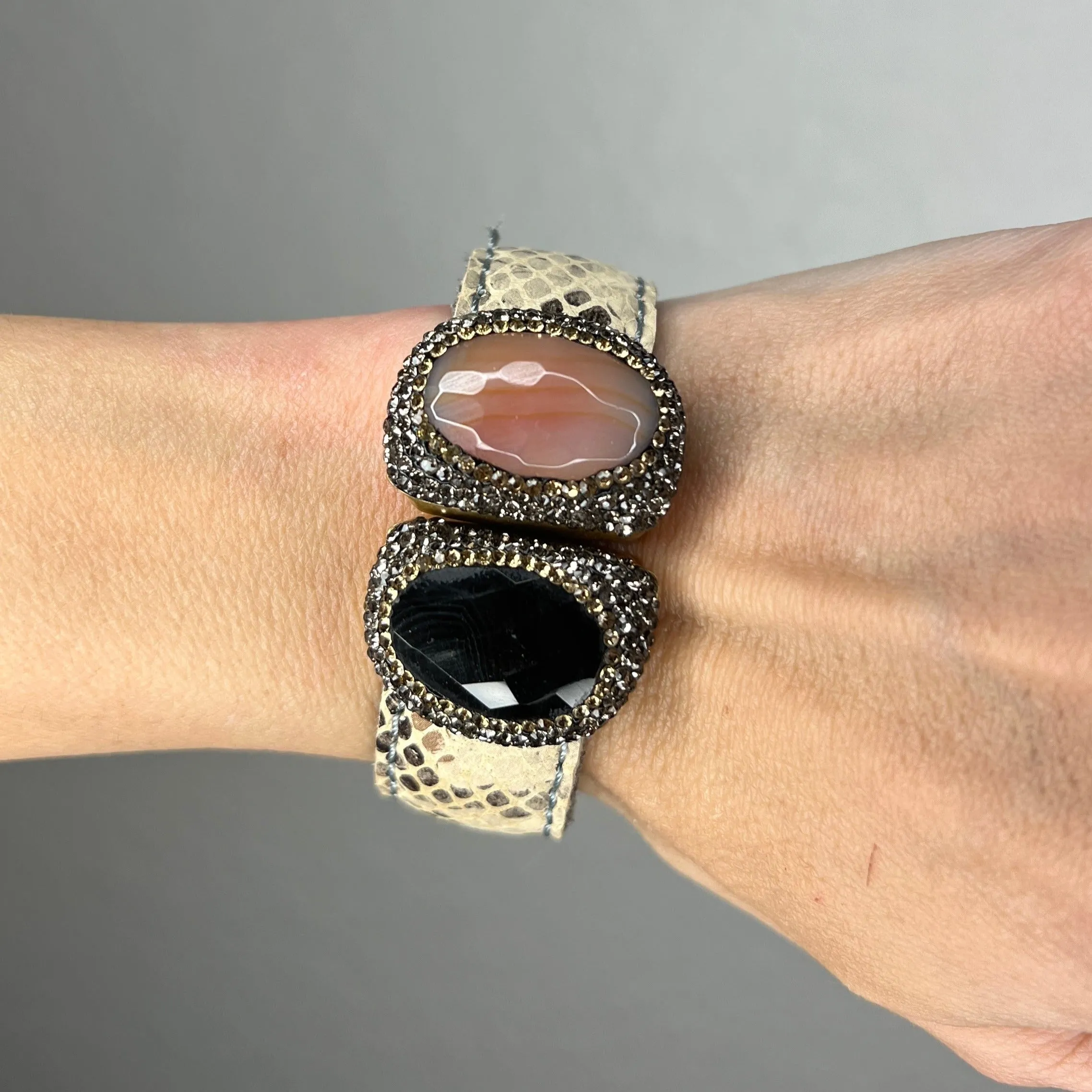 Medium Splendor Gemstone Leather Cuff Bracelet