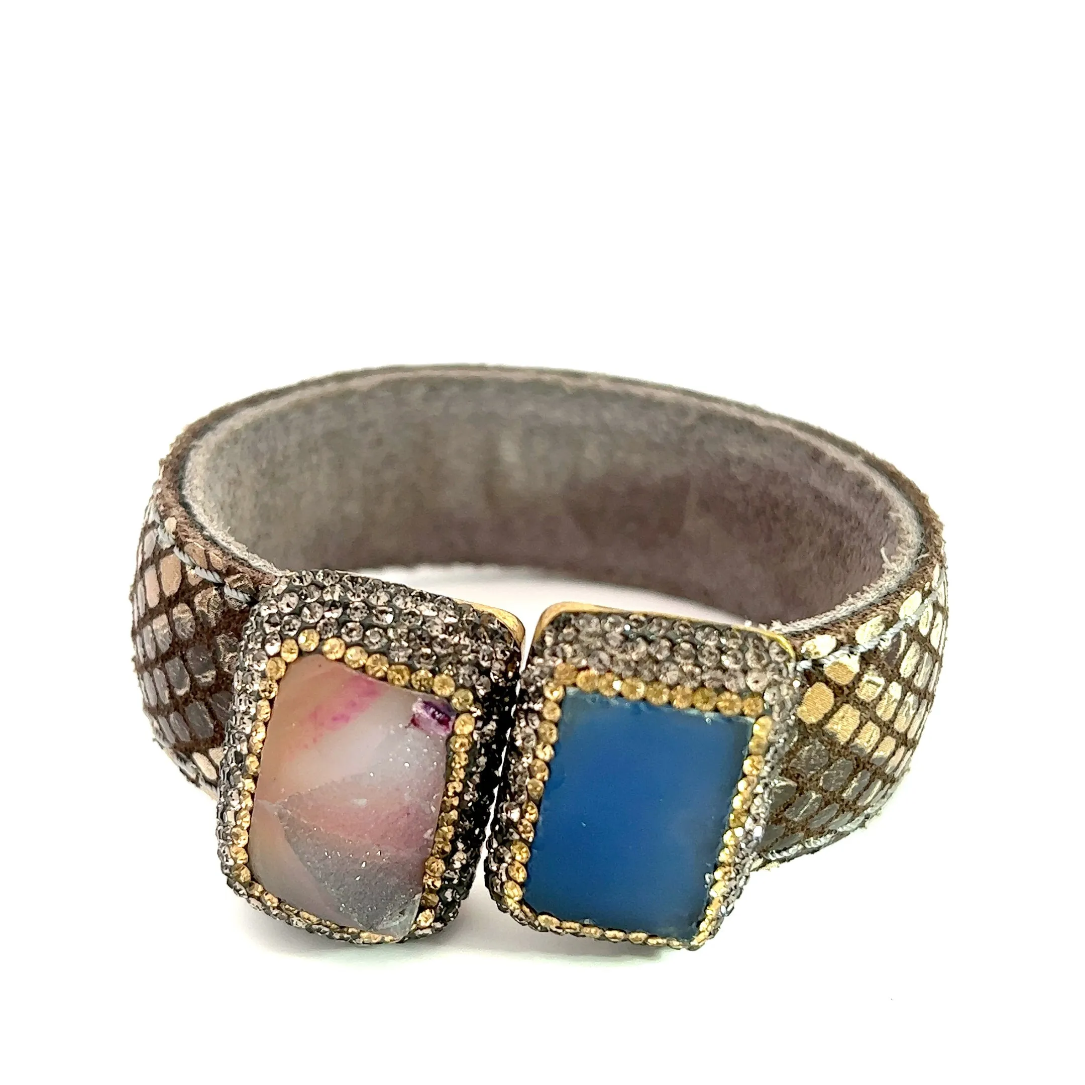 Medium Splendor Gemstone Leather Cuff Bracelet