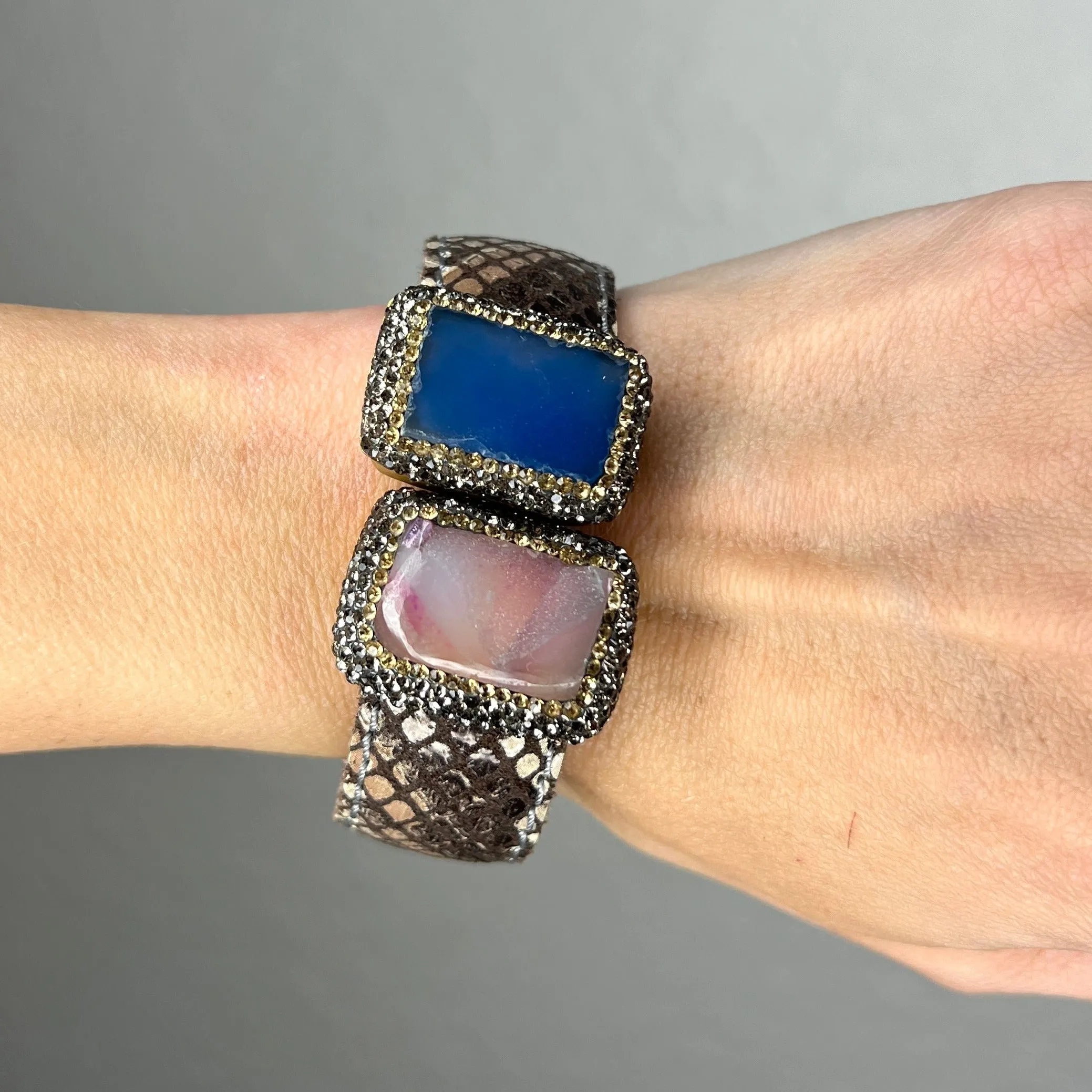 Medium Splendor Gemstone Leather Cuff Bracelet