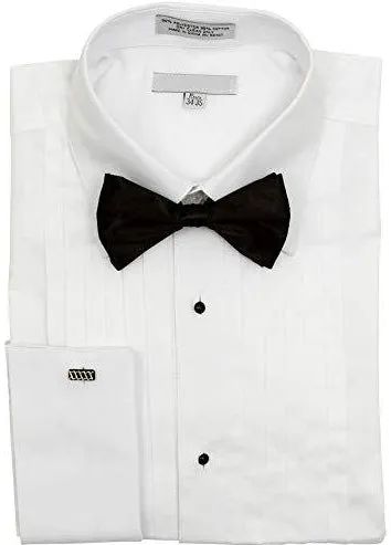 Mens White French Cuff Laydown Collar Tuxedo Shirt